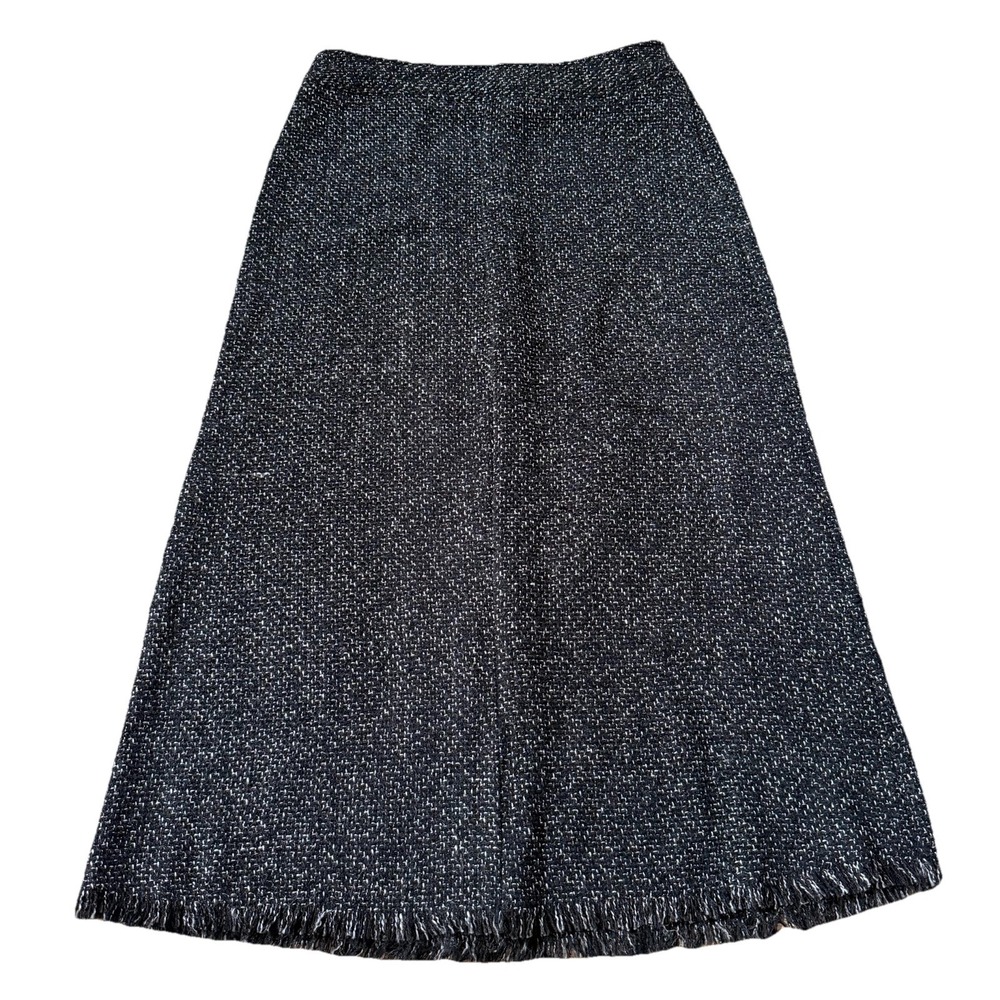 Chicos women's Skirt Black White Preppy Academia Classic Tweed Fringe SZ-1 30X33